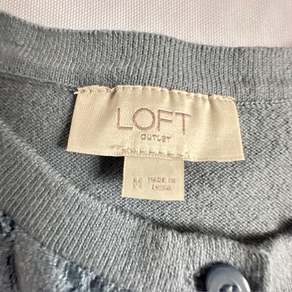 LOFT Blue Floral Lace Button-Up Sweater - Picture 10 of 12